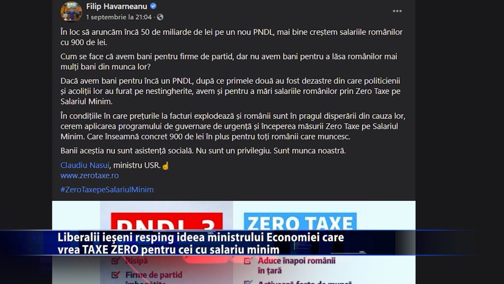 Liberalii ieșeni resping ideea ministrului Economiei care vrea TAXE ZERO pentru cei cu salariul minim