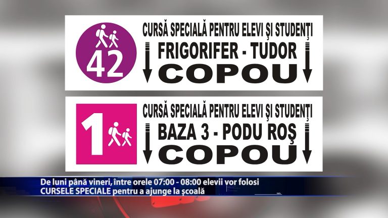 De luni până vineri, între orele 07:00 – 08:00 elevii vor folosi CURSELE SPECIALE pentru a ajunge la școală