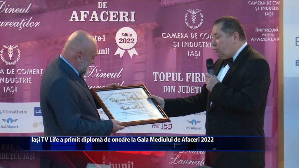 Iasi TV Life a primit diploma de onoare la Gala Mediului de Afaceri 2022