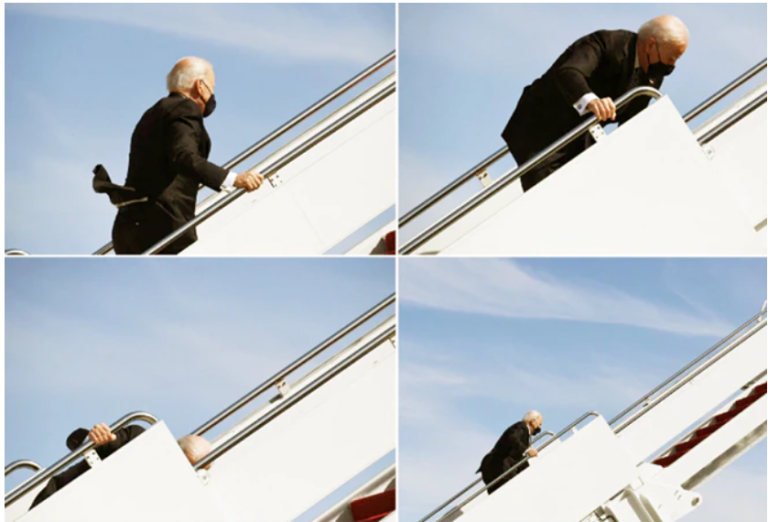 Joe Biden s-a împiedicat și a căzut pe scara avionului Air Force One