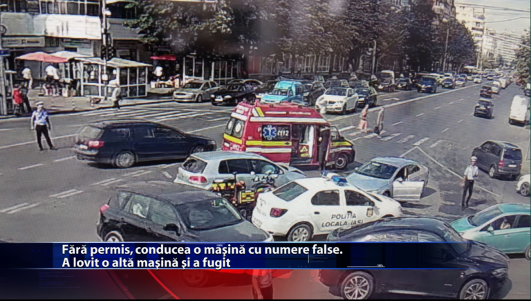 Fără permis, conducea o mașină cu numere false. A lovit o altă mașină și a fugit