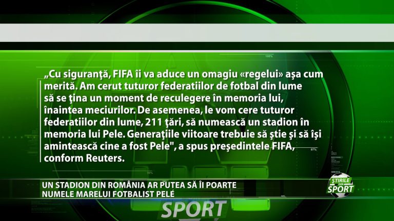 UN STADION DIN ROMANIA AR PUTEA SA II POARTE NUMELE MARELUI FOTBALIST PELE