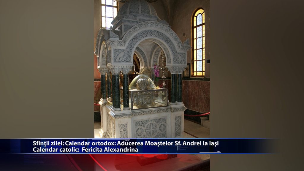 Sfintii zilei: Calendar ortodox: Aducerea Moastelor Sf. Andrei la Iasi Calendar catolic: Fericita Alexandrina