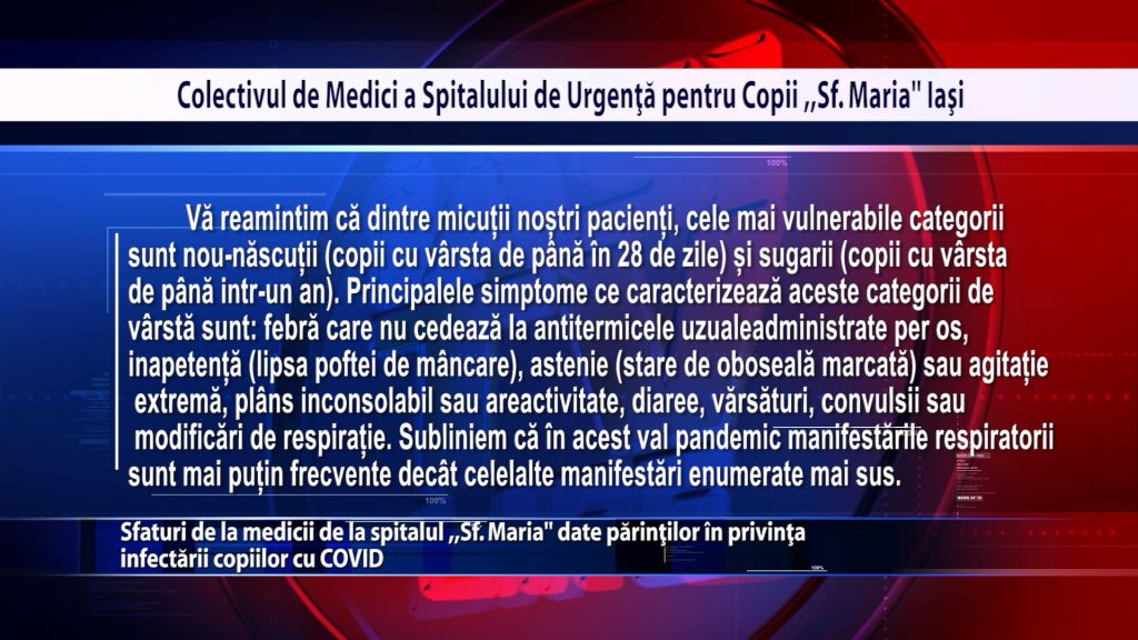Sfaturi de la medicii de la spitalul „Sfanta Maria” date parintilor in privinta infectarii copiilor cu COVID