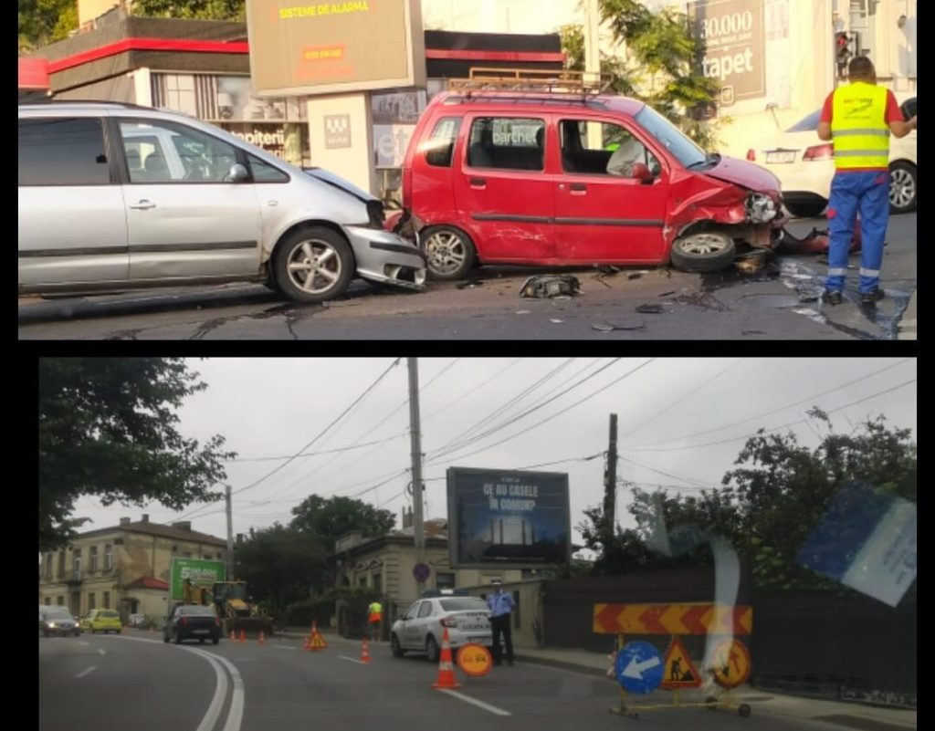 Două maşini s-au făcut zob în Păcurari, la intersecţia cu pasarela Octav Băncilă