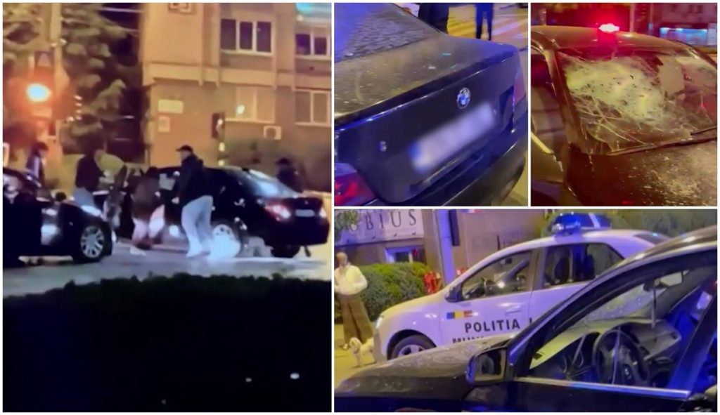 VIDEO! Atac mafiot filmat în Focșani. Două grupări rivale au atacat o mașină cu bâte și răngi în centrul orașului