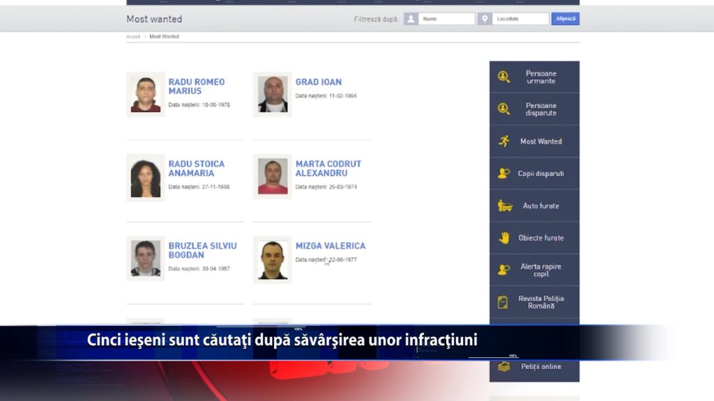 Cinci ieseni sunt cautati dupa savarsirea unor infractiuni