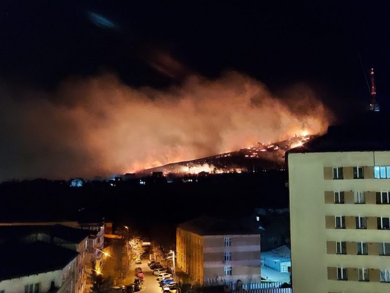 Incendiu puternic de vegetație pe dealul Pietricica din Piatra-Neamț. Flăcările se extind și pot pune în pericol locuințele