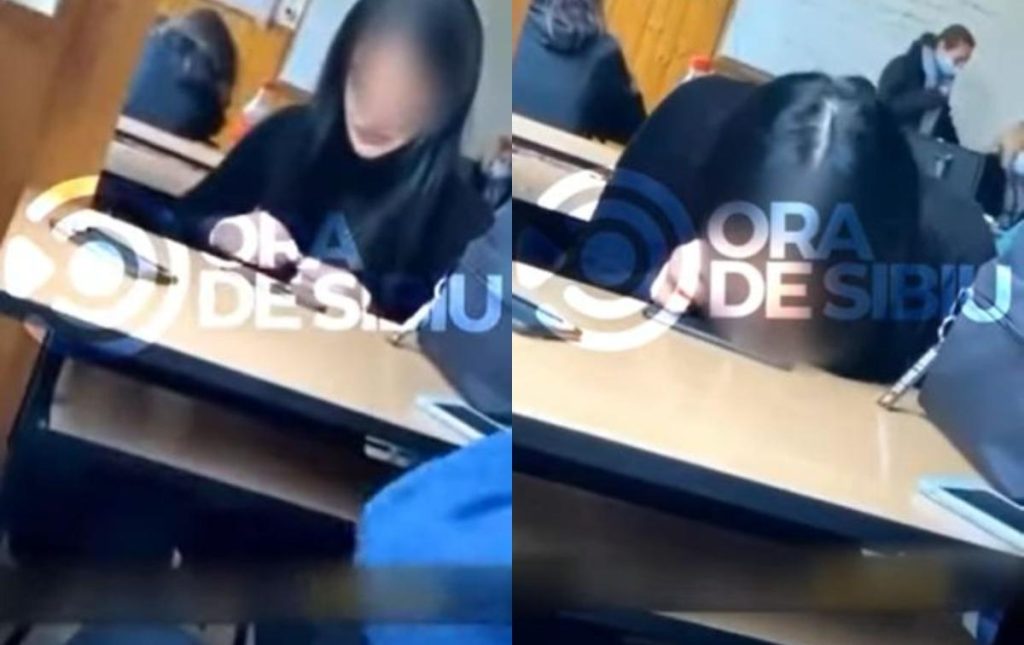 O elevă surprinsă în timp ce trăgea pe nas o liniuţă de praf alb, chiar în timpul orelor