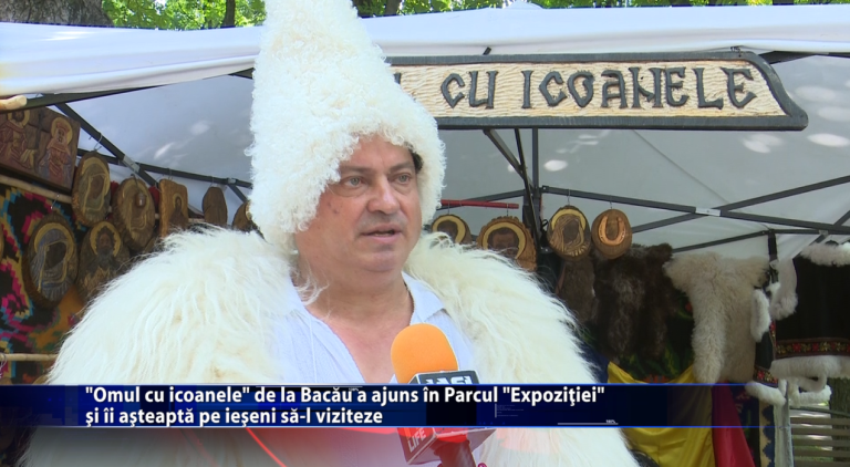 „Omul cu icoanele” de la Bacau a ajuns in Parcul ,,Expozitiei” si ii asteapta pe ieseni sa-l viziteze