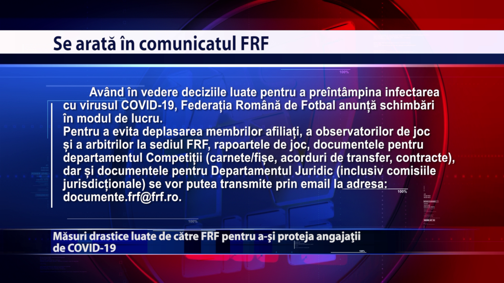 Masuri drastice luate de FRF pentru a-si proteja angajatii de COVID 19