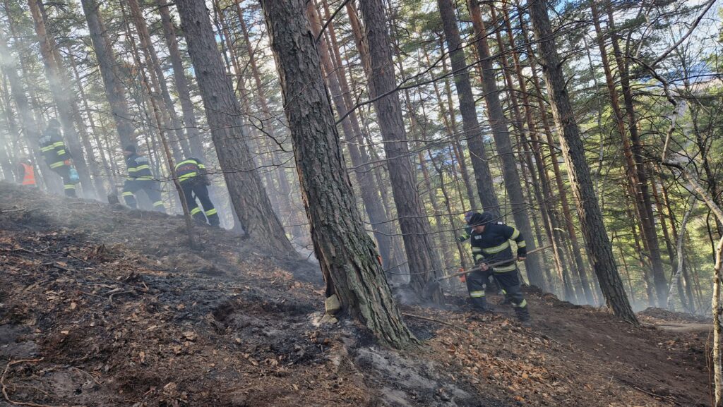 S-a reluat acțiunea de stingere a incendiului de la Ocolul Silvic Privat Oituz