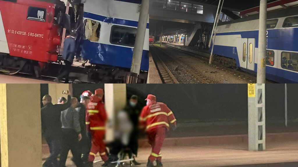 VIDEO. Accident feroviar în Gara Galați. O femeie conductor a murit, trei persoane sunt rănite după ce o locomotivă a lovit un tren