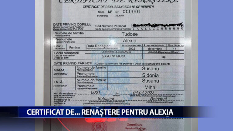 CERTIFICAT DE… RENASTERE PENTRU ALEXIA