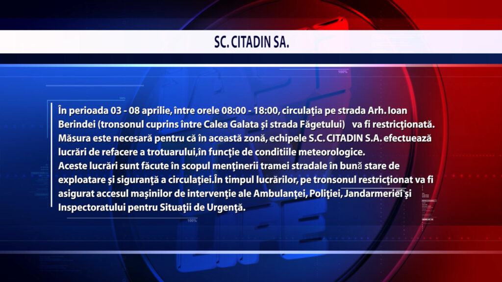 ANUNȚ CITADIN (str. arh. Ion Berindei)