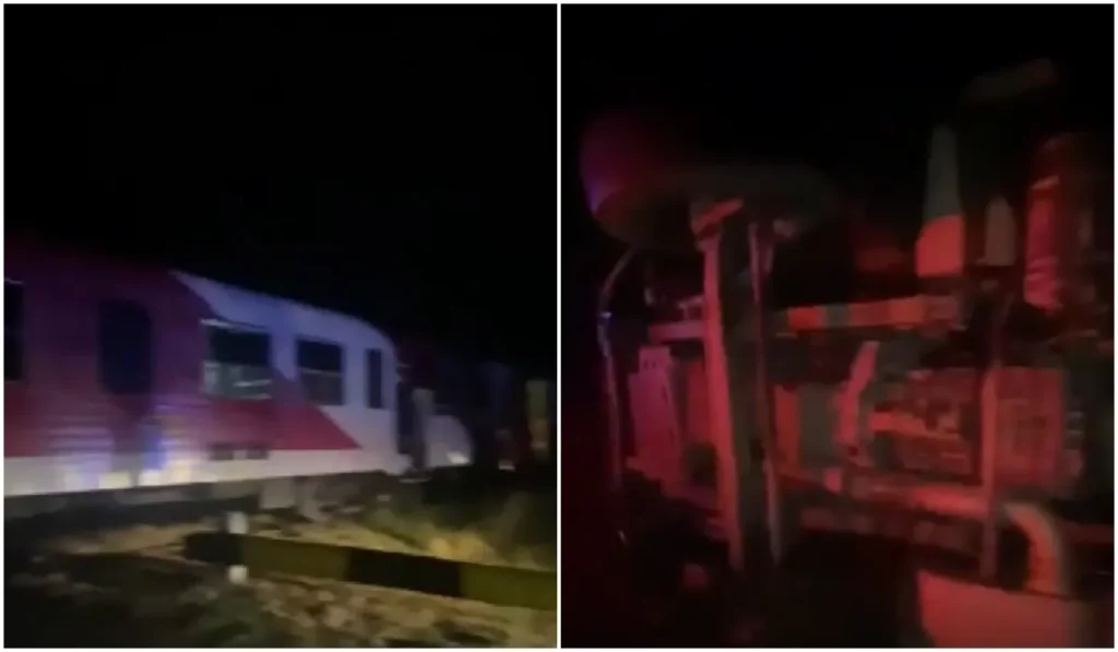 VIDEO. Accident grav la Podu Iloaiei. Un tren a lovit în plin un camion cu cereale. Șoferul a scăpat ca prin minune