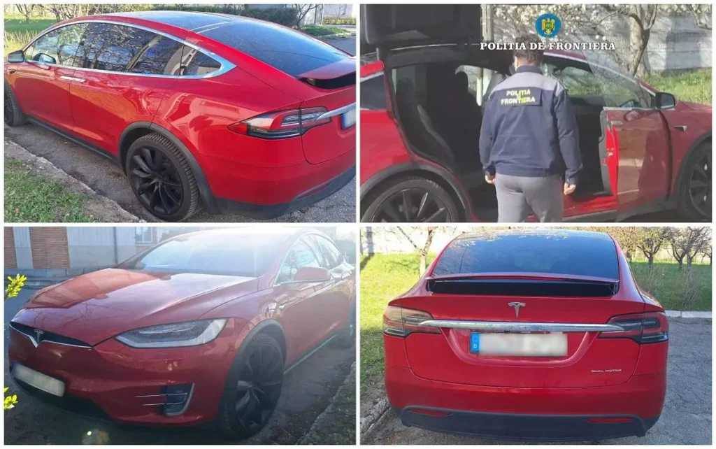 VIDEO. O mașină Tesla în valoare de 200.000 de euro, furată din Germania, a fost descoperită la Vama Huși