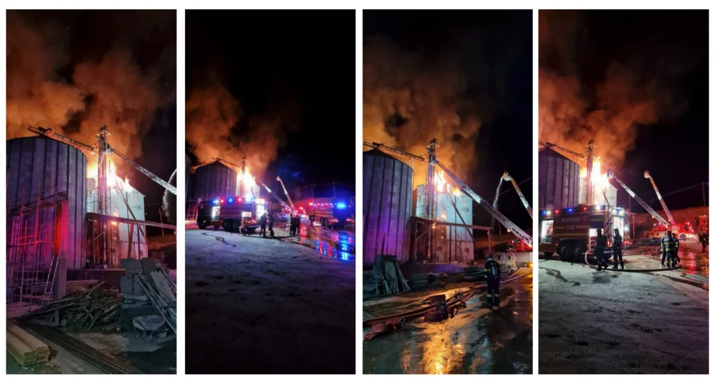 Incendiu de proporții în Vaslui: flăcările au cuprins o moară și hala de furaje