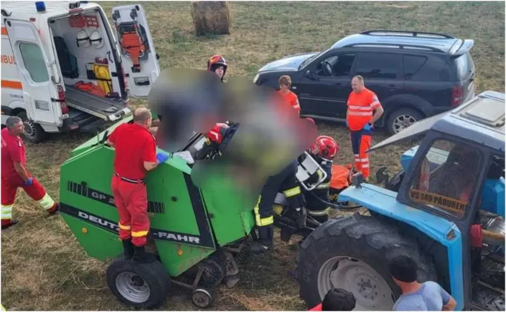 Accident în Vaslui. Un bărbat în vârstă de 41 de ani a fost grav rănit după ce și-a prins mâna într-un utilaj folosit pentru formarea baloților
