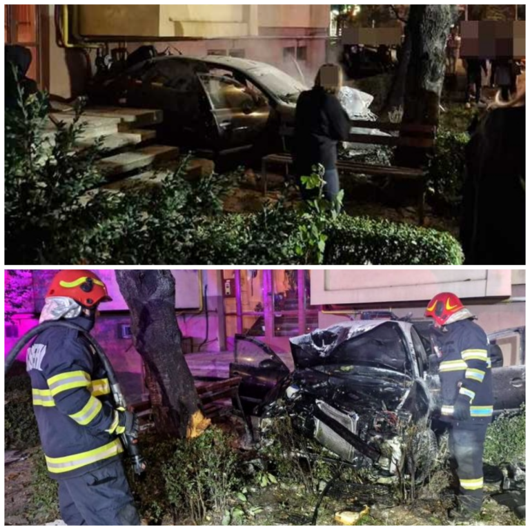 Cursa de mașini s-a terminat în scara unui bloc