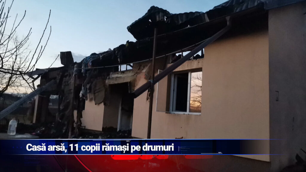 Casă arsă, 11 copii rămași pe drumuri