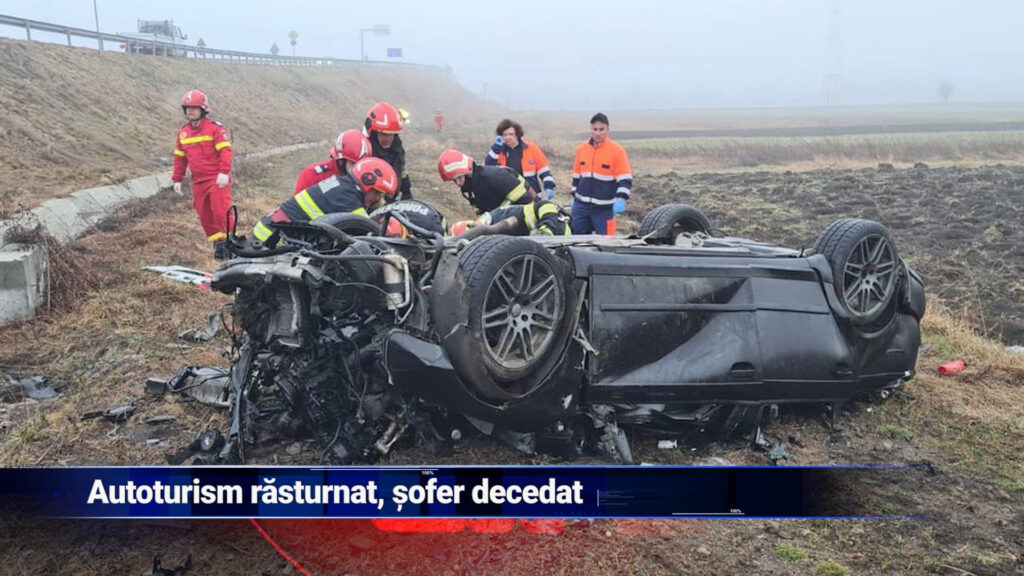 Autoturism răsturnat, șofer decedat