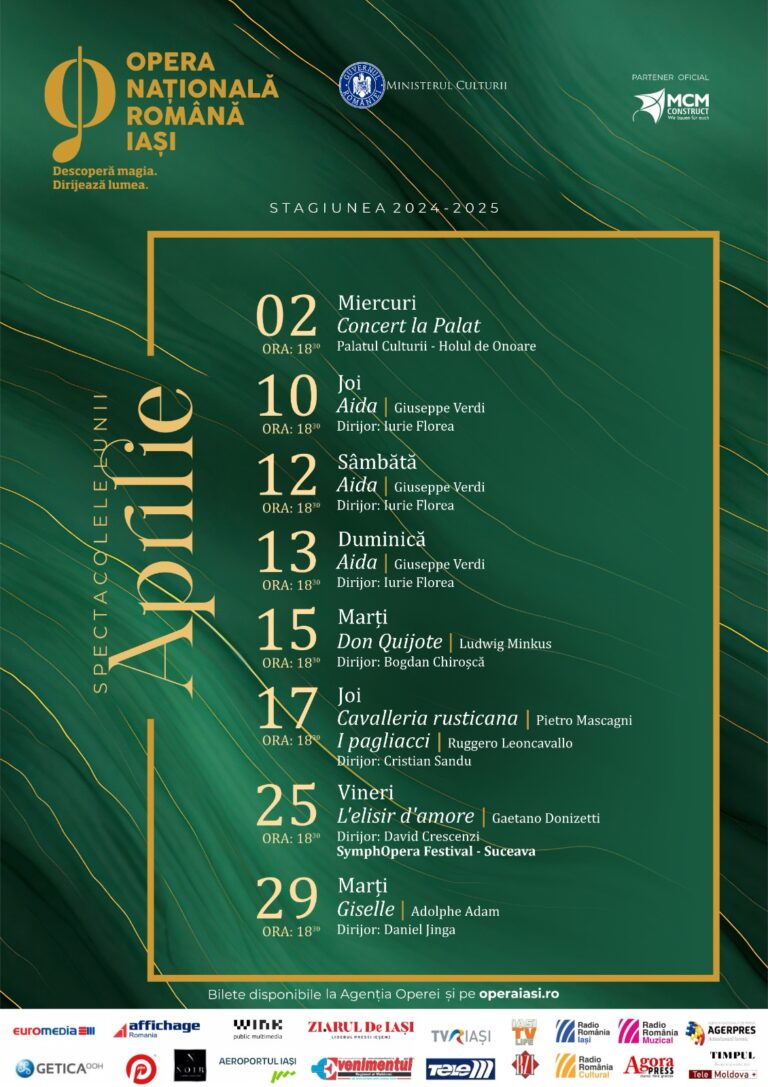 Opt spectacole ale Operei Iași în luna aprilie