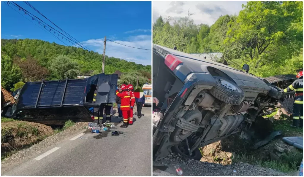 Accident grav în Neamț: șase copii și un adult într-o mașină răsturnată, o minoră rănită