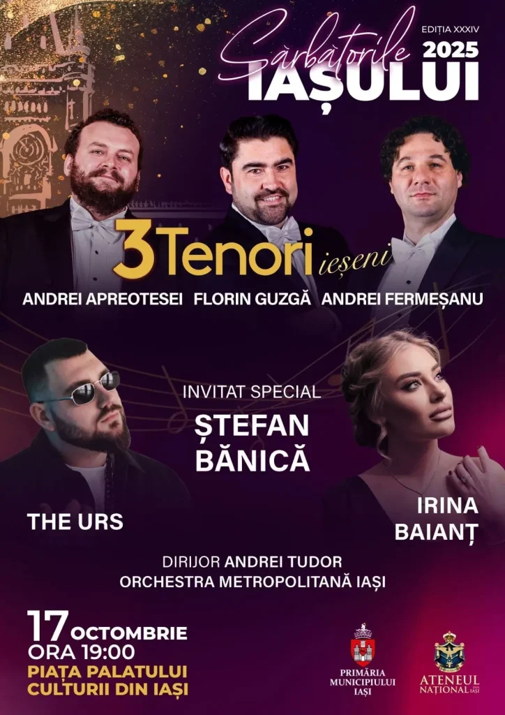 Concert de Sărbătorile Iașului: Ștefan Bănică, Irina Baianț și 3 Tenori Ieșeni, pe Scena din Piața Palatului