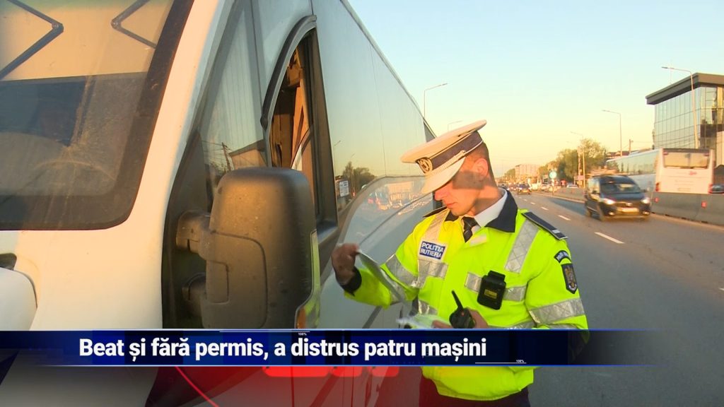 Beat și fără permis, a distrus patru mașini