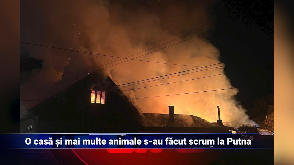 O casă și mai multe animale s-au făcut scrum la Putna