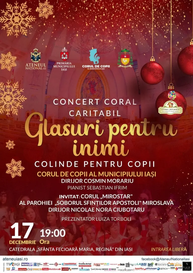 Ateneul Național din Iași alături de Episcopia Romano-Catolică organizează concertul coral caritabil „Colinde pentru Copii”