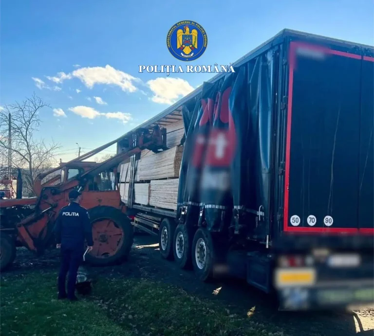 Transport ilegal de material lemnos, oprit de polițiști în Pașcani