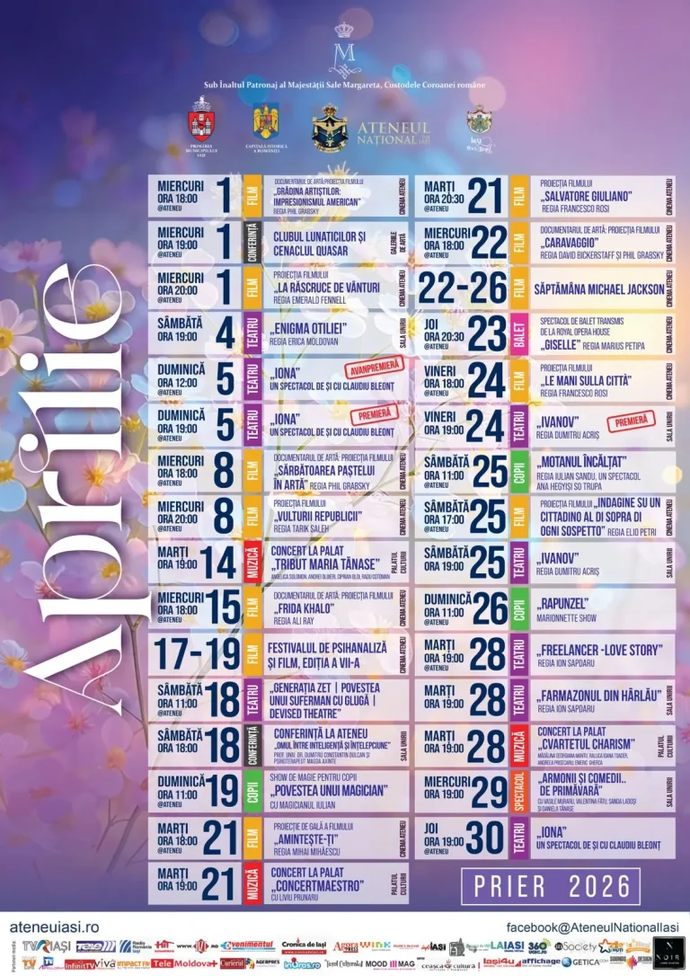 Aprilie vine cu emoție, energie și premiere de neratat la Ateneul Național din Iași