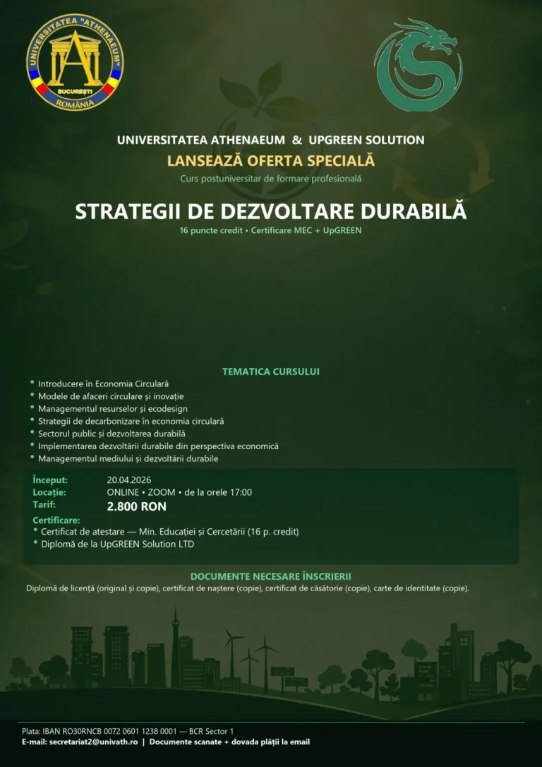 Investește în viitorul tău: Curs postuniversitar de Strategii Durabile la Universitatea Athenaeum