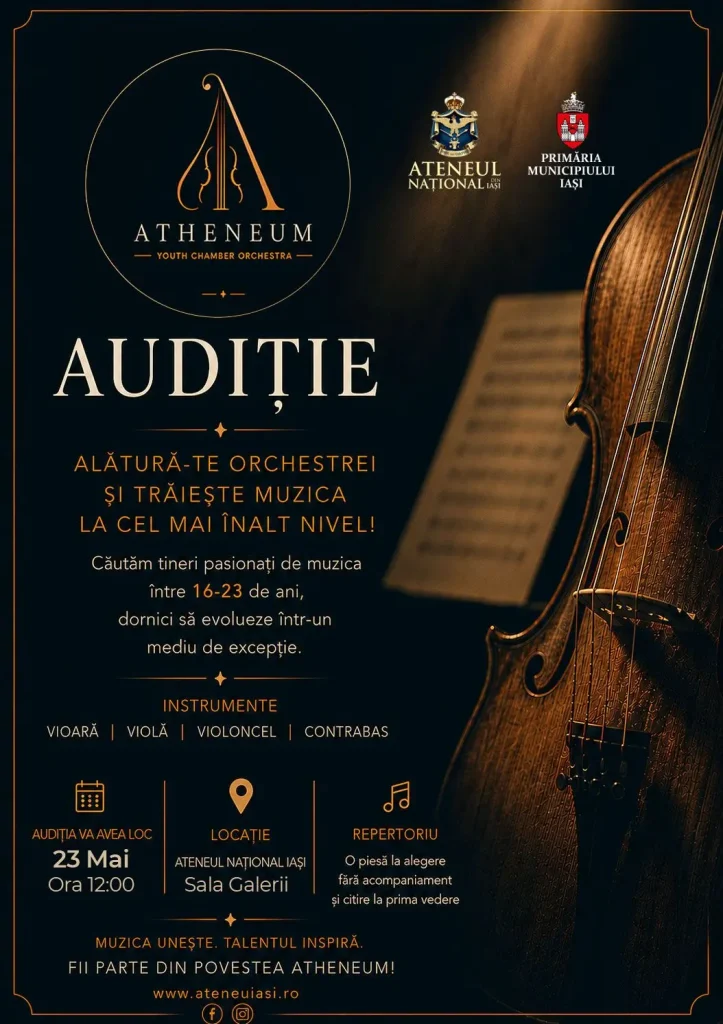 Ateneul Național din Iași organizează preselecții pentru Atheneum Youth Chamber Orchestra