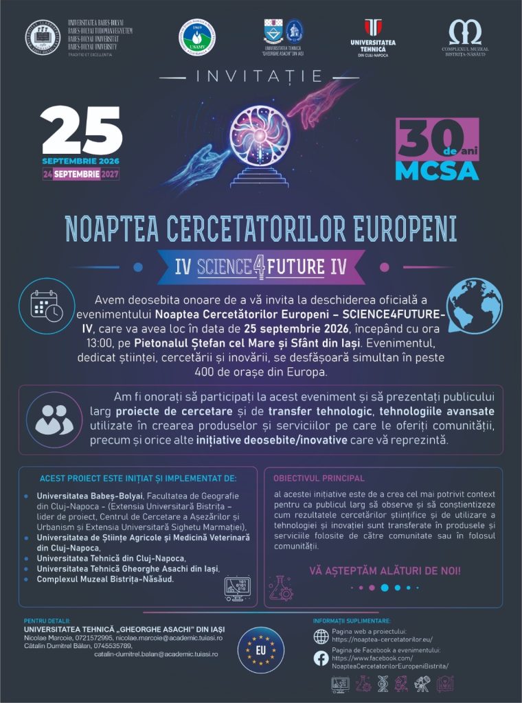 Noaptea Cercetătorilor Europeni Iași 2026: Experimente și demonstrații pe 25 septembrie